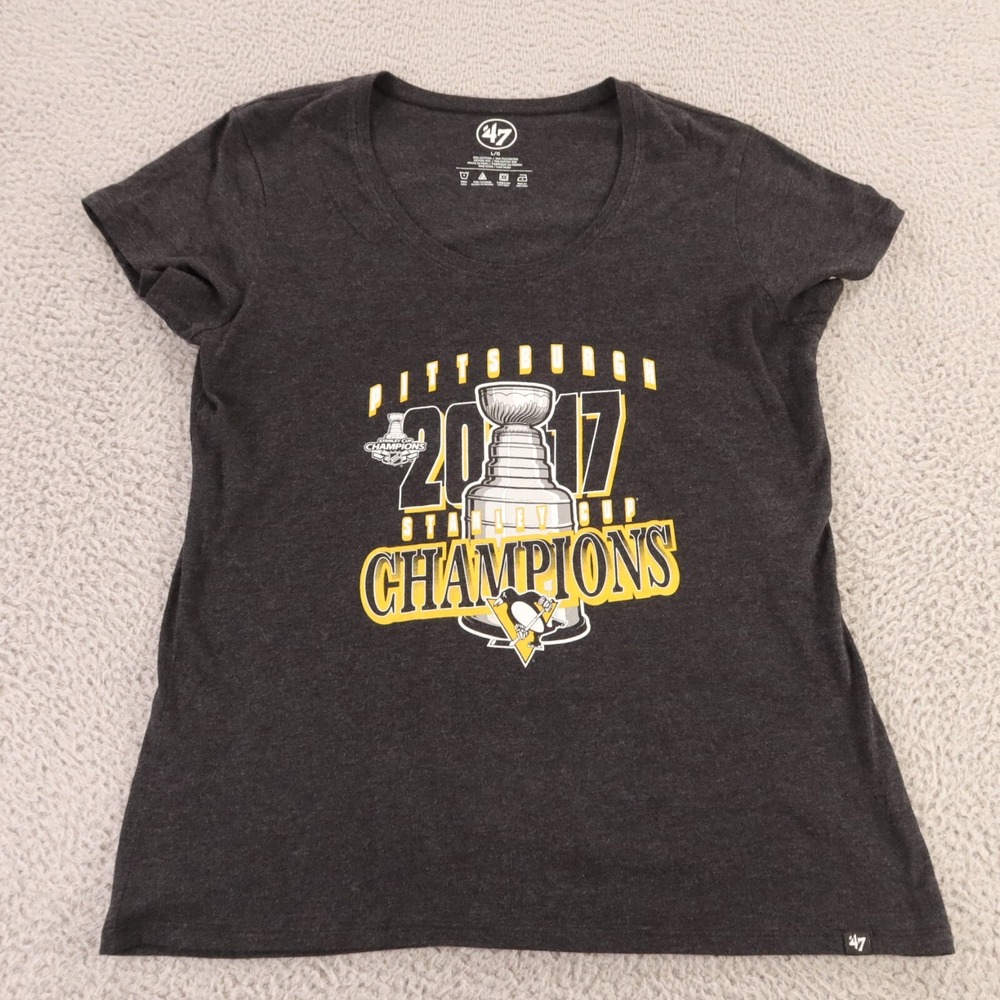Pittsburgh Penguins Shirt Womens Large Gray NHL Hockey '47 Logo 2017 Stanley Cup - Picture 2 of 9